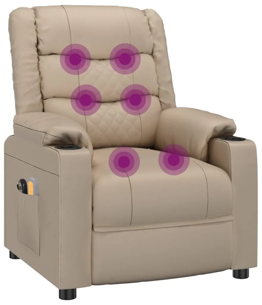 Poltrona massagens reclinável elétrica couro artif. cappuccino