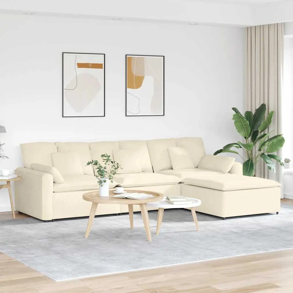 vidaXL Sofá modular com pufes e almofadas creme