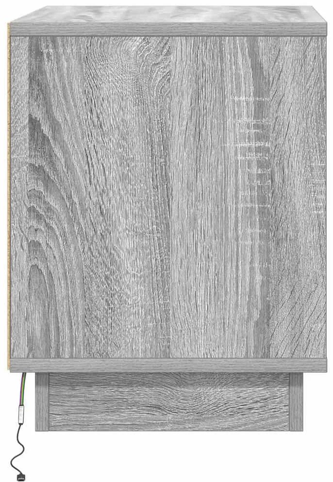 Mesa de cabeceira com luzes LED Cinza Sonoma 44x34,5x45 cm