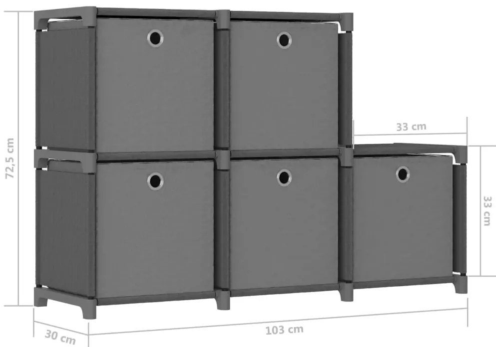 Unidade prateleira 5 cubos c/ caixas 103x30x72,5cm tecido cinza