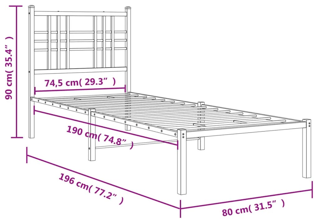 Estrutura de cama com cabeceira 75x190 cm metal branco