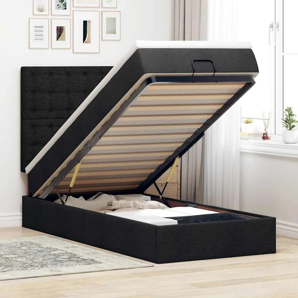vidaXL Estrutura de cama otomana com colchão preto 80x200cm tecido