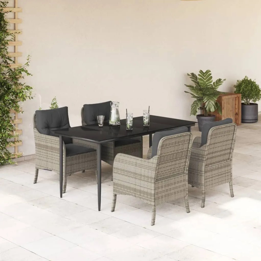 vidaXL 5 pcs conjunto de jantar p/ jardim c/ almofadões cinzento claro