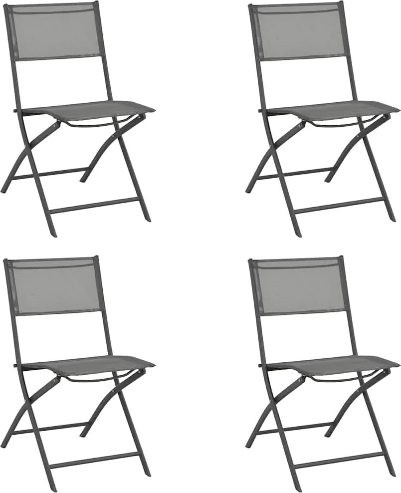 vidaXL Cadeiras de exterior dobráveis 4 pcs aço e textilene cinzento