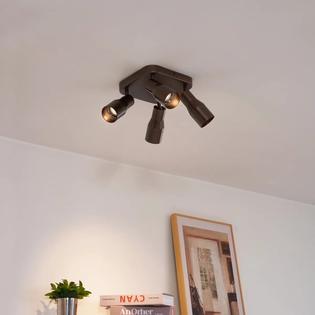 Foco de teto quadrado bronze escuro GU10 50mm 4 luzes - Stanley