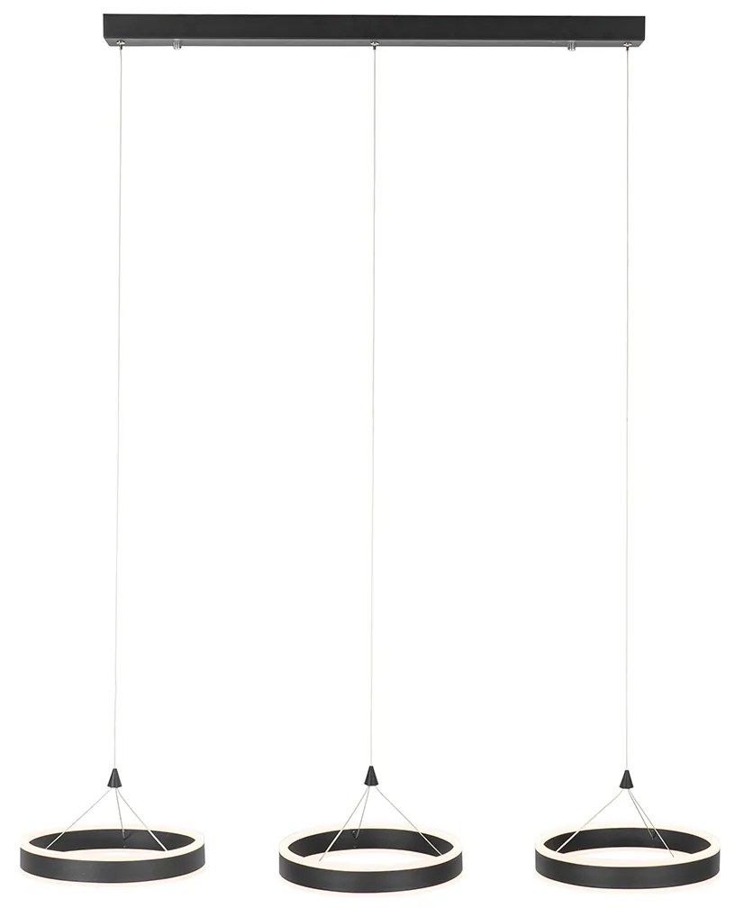 Candeeiro de suspensão preto oblongo com LED regulável em 3 níveis 3 luzes - Lyani Design