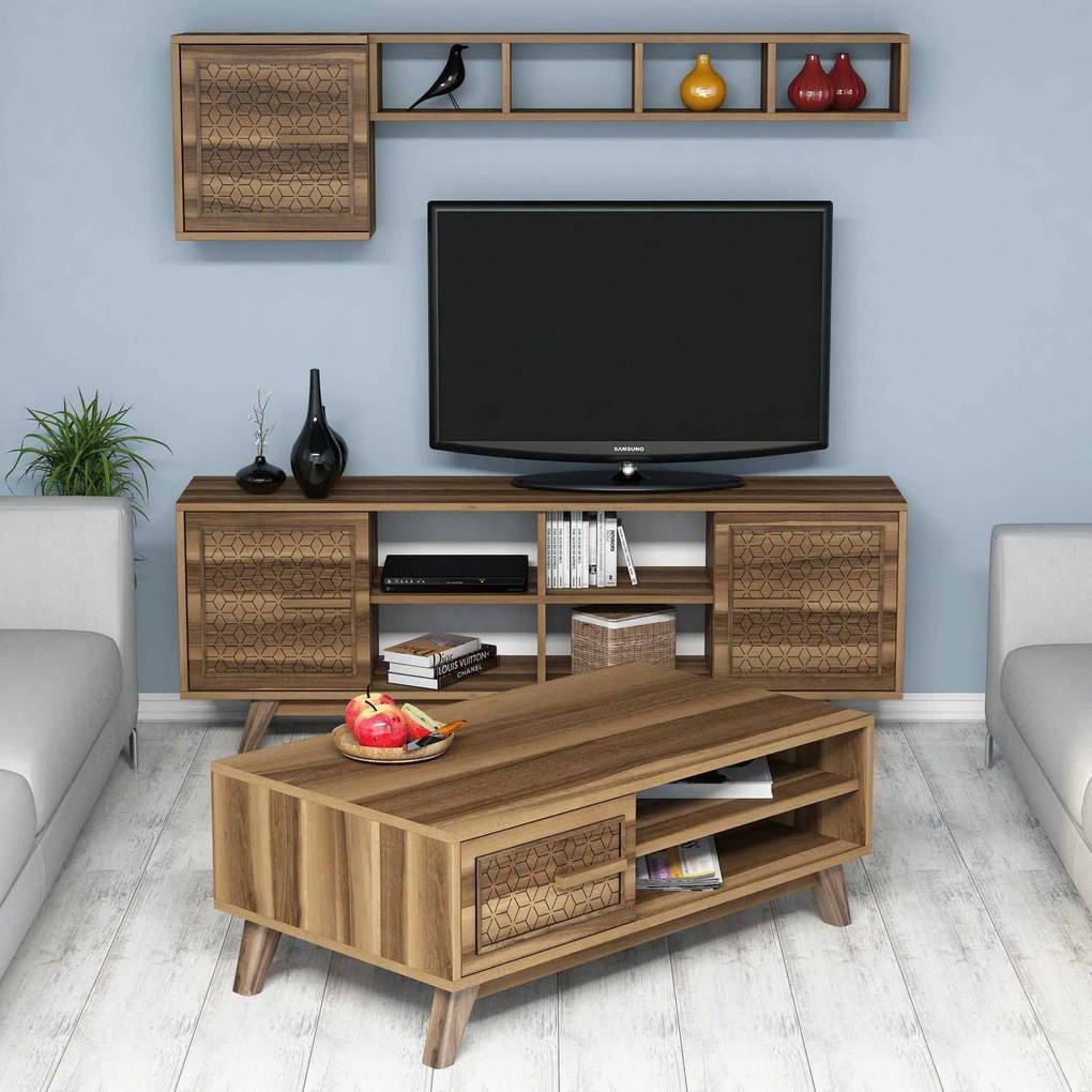 Conjunto de Mobiliário de Sala de Estar Ayla – Nogueira – Medidas Dive