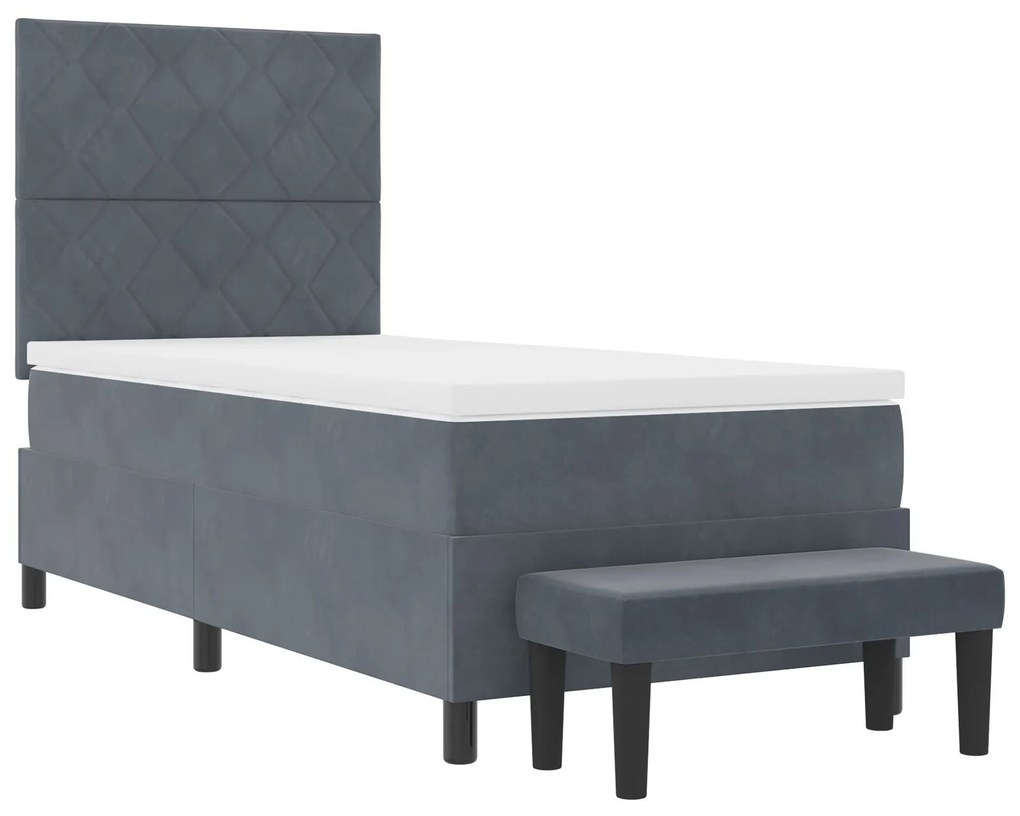 Cama Box Spring com Colchão & Banco Cinza Escuro 90x200 cm Veludo