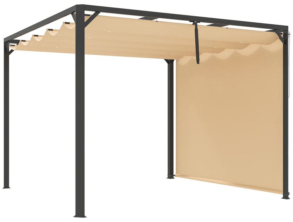 Outsunny Pérgola com Teto Retrátil Pérgola de Alumínio 3x3 m Pérgola com Cortina Enrolável Proteção UV30+ Caqui