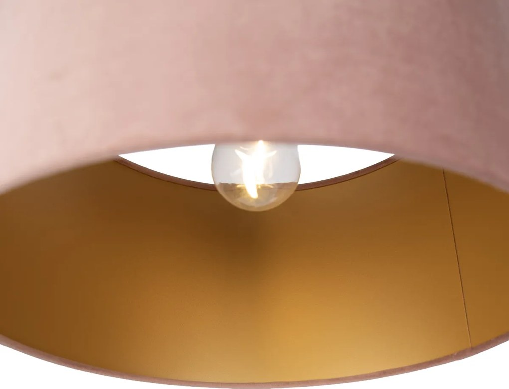 Candeeiro suspenso preto com abajur rosa e interior dourado 35cm 3-luzes - Cava