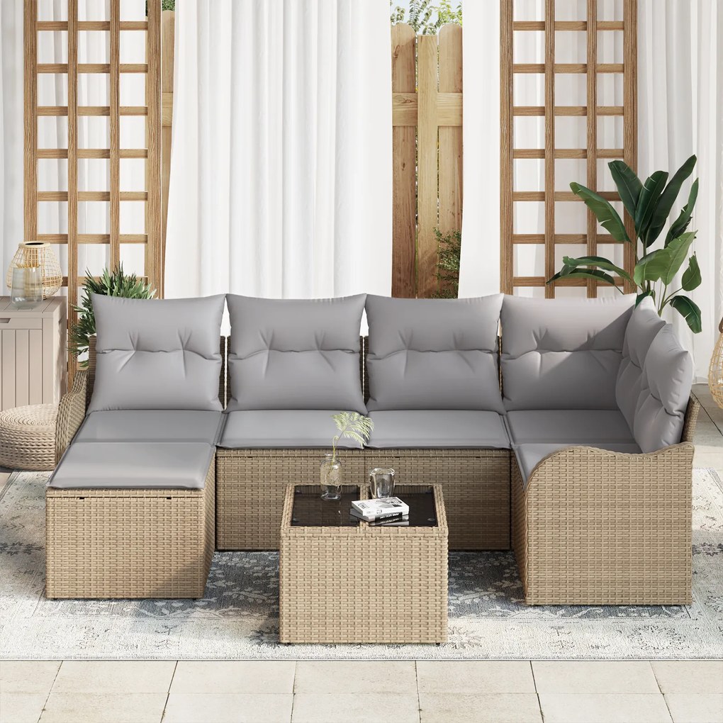 Conjunto de Sofás de Jardim vidaXL com Almofadas Preto Rattan Poliéste
