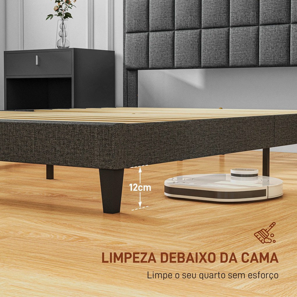 HOMCOM Cama 135x190 cm Estrutura de Cama com Cabeceira Estofada em Lin