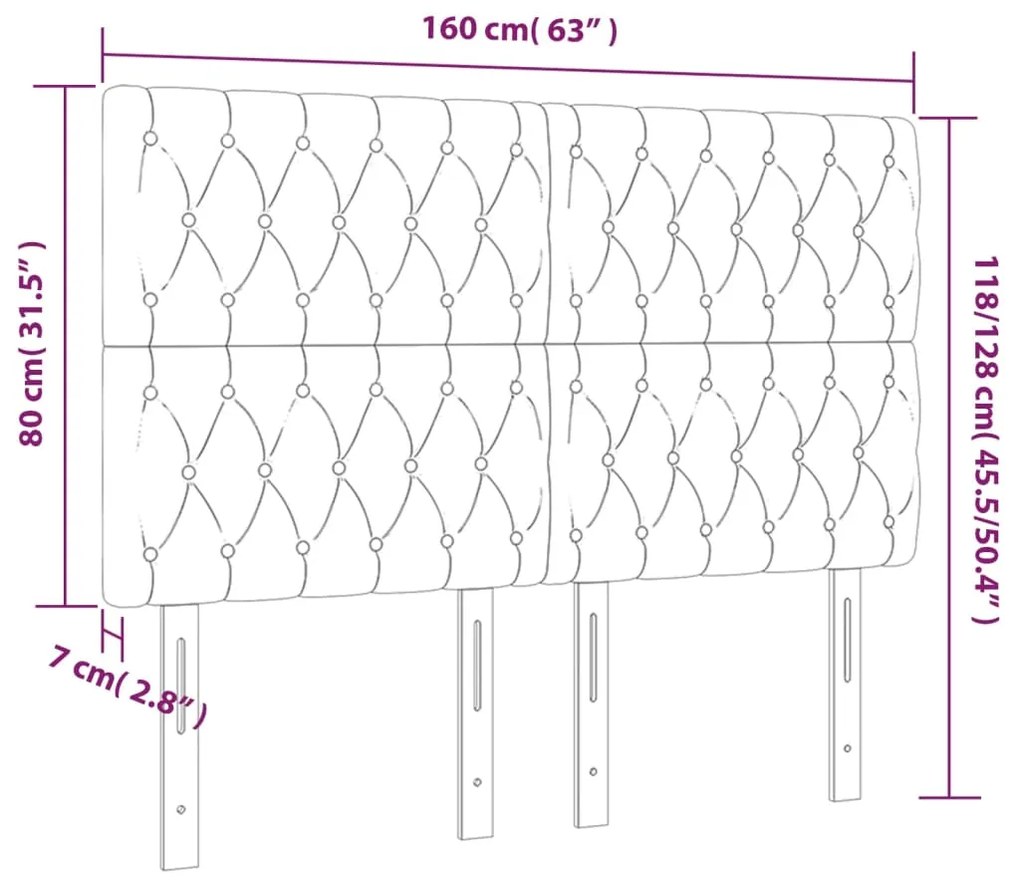 Cabeceira de cama c/ luzes LED tecido 160x7x118/128cm castanho