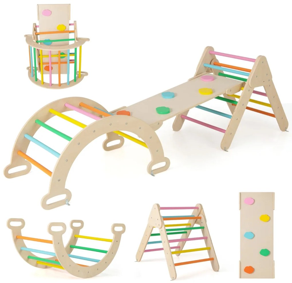 Conjunto de 3 brinquedos de escalada para crianças de 1+ anos com arco triangular, conjunto de escalada cinza