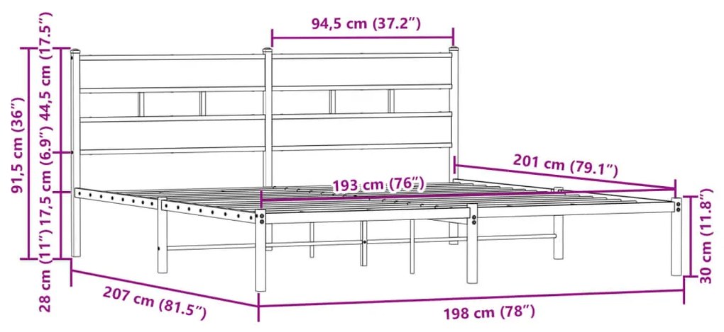 Cama sem colchão com cabeceira 190x200 cm carvalho castanho