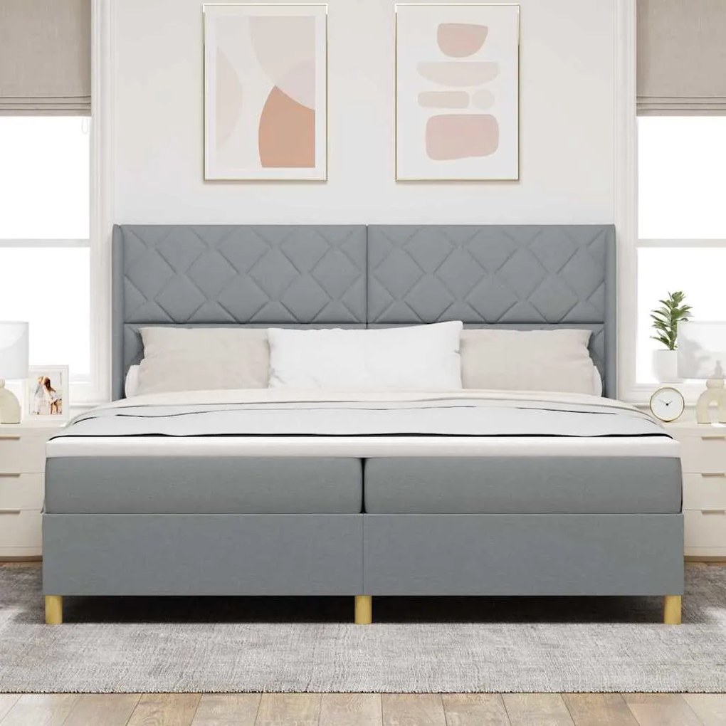 Cama Box com Colchão e Luz LED Cinza Claro 200x200 cm Tecido