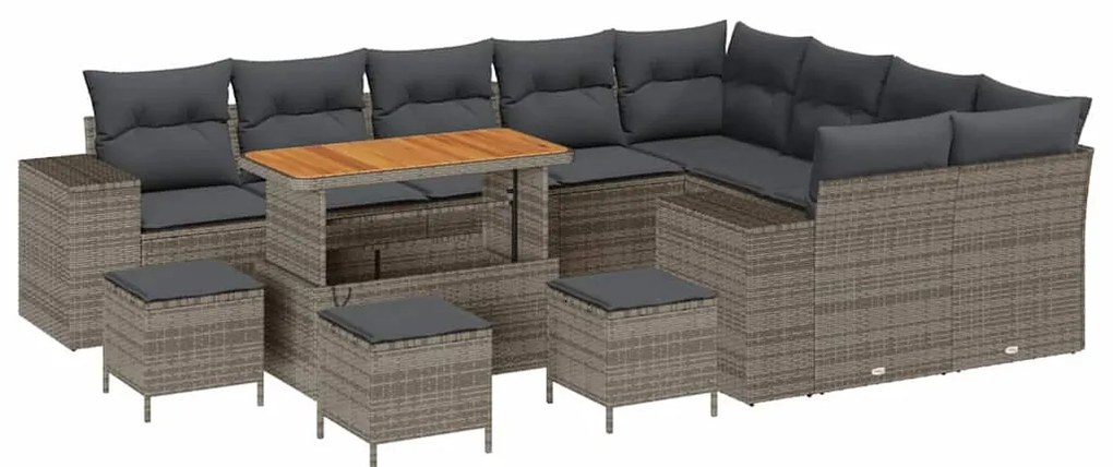 Conjunto de sofá de jardim de 13 peças com almofadas cinza em rattan e