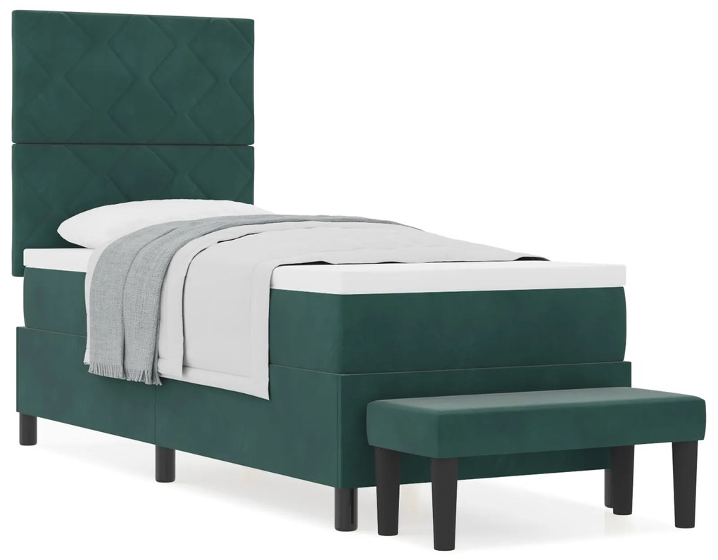 Cama Box Spring com Colchão &amp; Banco Verde Escuro 80x200 cm Veludo