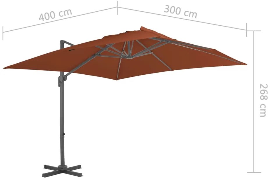 Guarda-sol de jardim cantilever c/ poste de alumínio terracotta