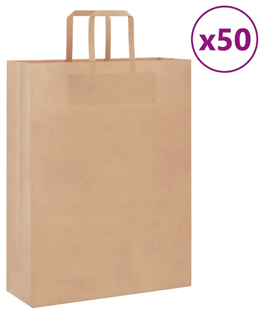 vidaXL Sacos de papel 50 unid com alças castanho 32x12x42 cm