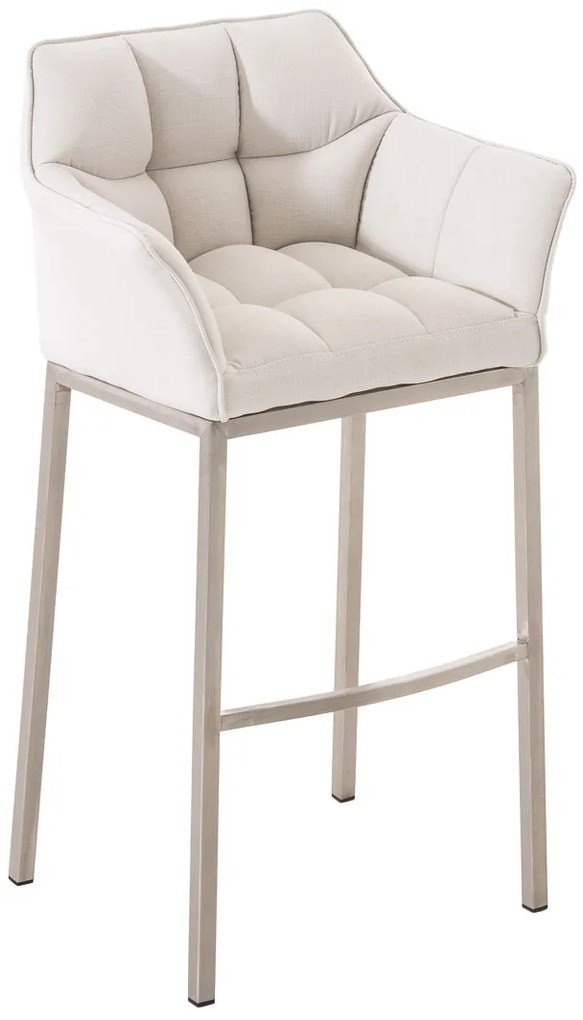 Banco de bar Damaso em tecido com estrutura prateada 64 x 110 x 48 cm Branco