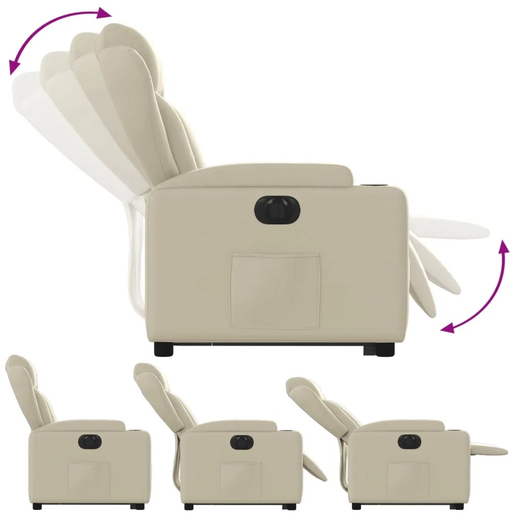 Poltrona reclinável elevatória elétrica couro artificial creme