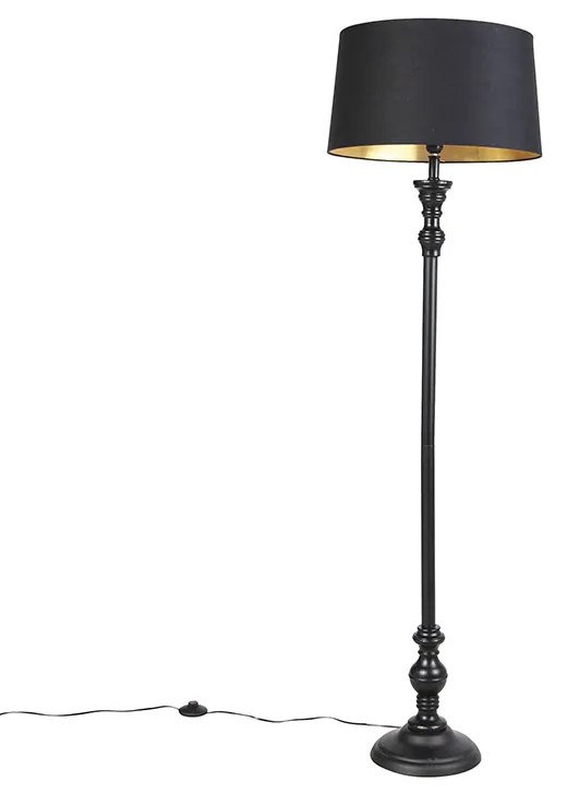 Candeeiro de pé com abajur de algodão preto com dourado 45 cm - Classico Clássico / Antigo