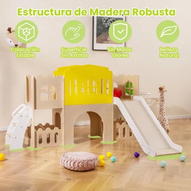 Conjunto de escalada e escorrega com escada, aro de basquetebol, túnel e bola para crianças a partir dos 3 anos, 169 x 125 x 98 cm, multicolor