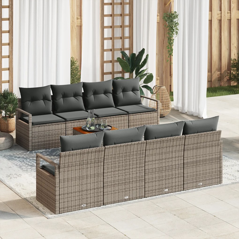 Conjunto de Sofá de 9 Peças vidaXL com Almofadas Cinza Rattan Sintétic