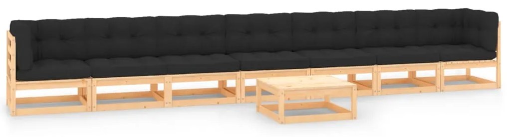 vidaXL 8 pcs conj. lounge jardim c/ almofadões antracite pinho maciço
