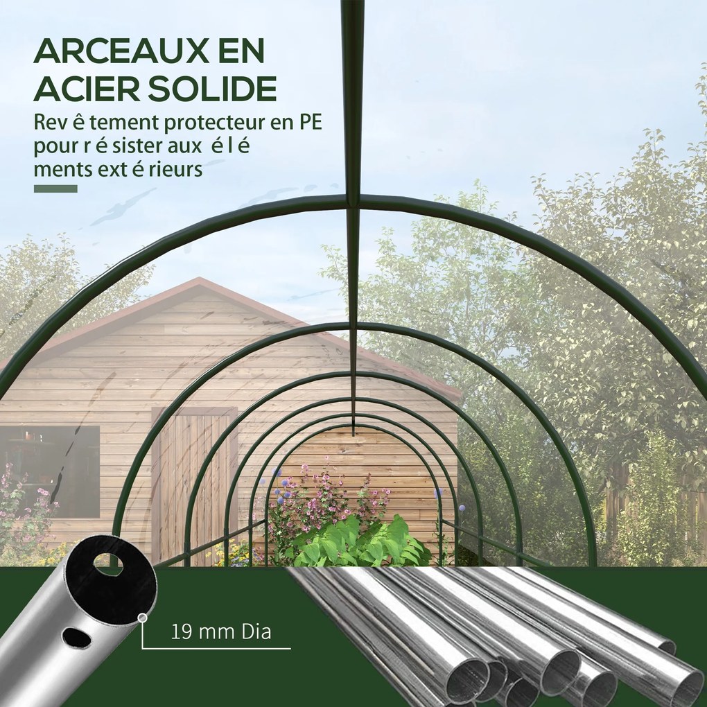 Estufa de jardim para tomates com 7 arcos de aço e cobertura de plástico, 6 x 1,23 x 1,71 m, verde