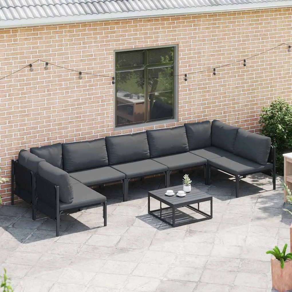 Conjunto de Sofá de Jardim 8 pcs Cinzento-escuro Aço