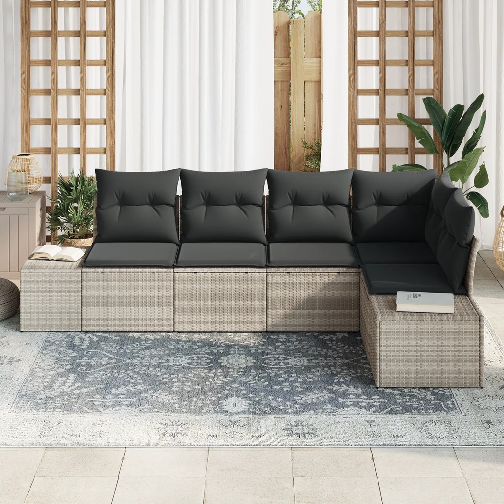 Conjunto de Sofá de Jardim com 5 Peças e Almofadas Cinza Claro em Ratt