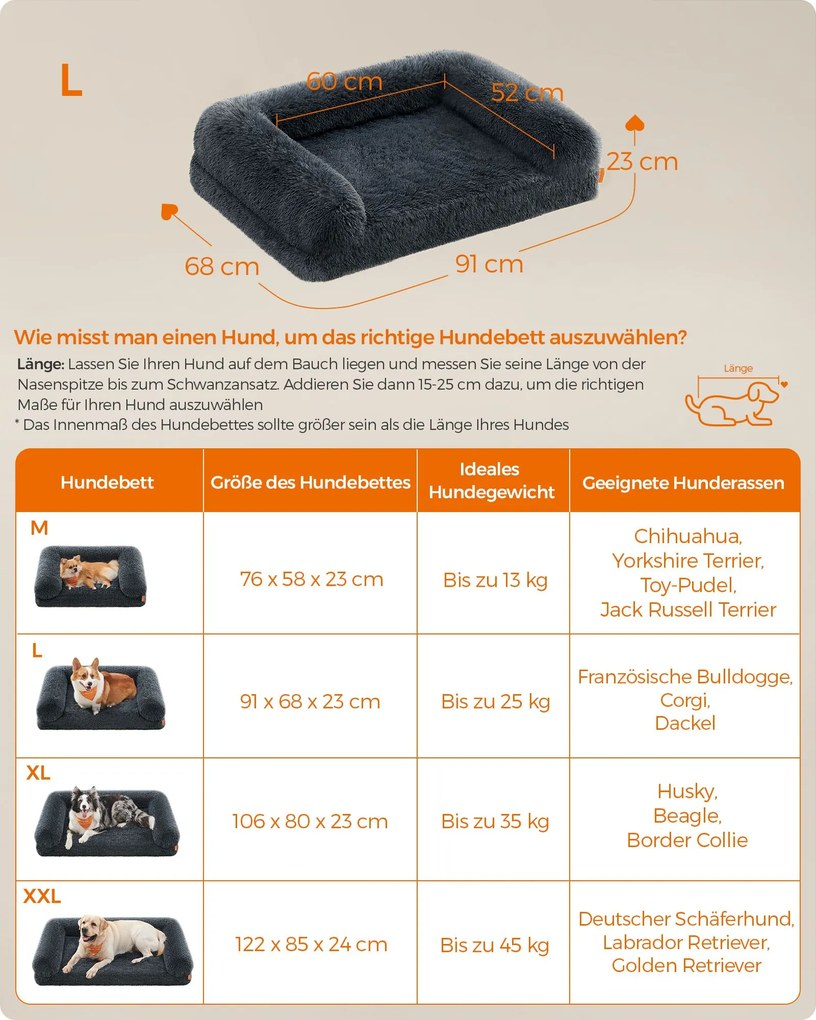 Cama para cães L Cobertura amovível e lavável 91 x 68 x 23 cm Cinzento escuro