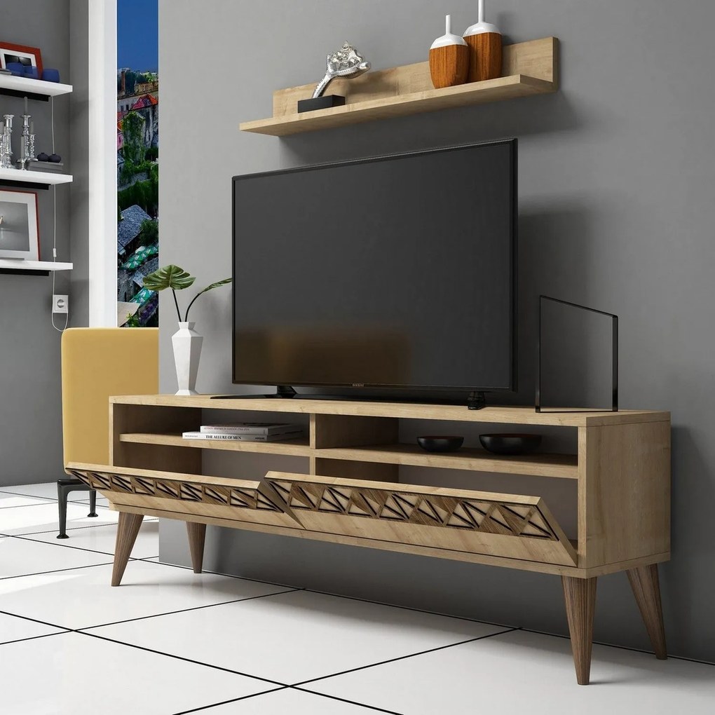 Conjunto de Mobiliário de Sala de Estar Line – Carvalho – TV Stand 150