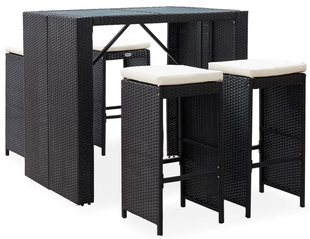 49568 vidaXL 5 pcs conjunto de bar para jardim vime PE e vidro preto