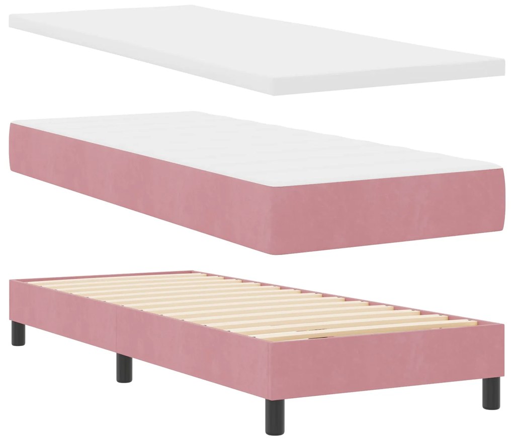 Cama Box Spring com Colchão Rosa 80x200 cm Veludo