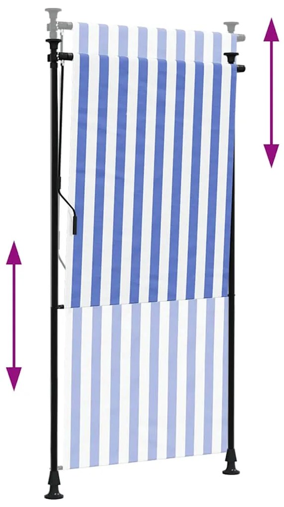 Estore de rolo para exterior 120x270cm tecido/aço azul e branco
