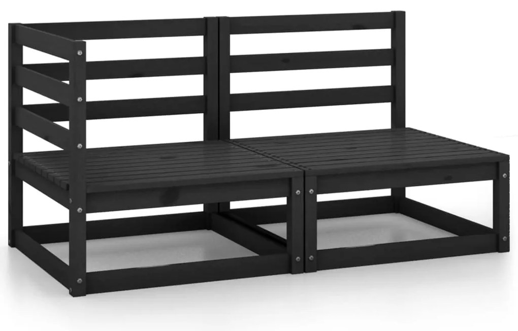 2 pcs conjunto lounge de jardim pinho maciço preto