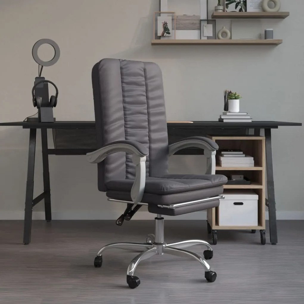 vidaXL Cadeira de escritório reclinável couro artificial cinzento