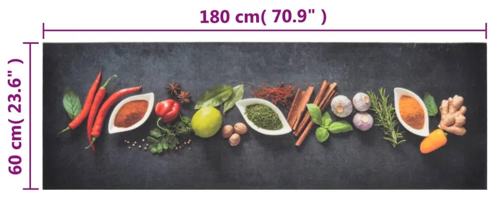 Tapete de cozinha lavável 60x180 cm veludo padrão especiarias