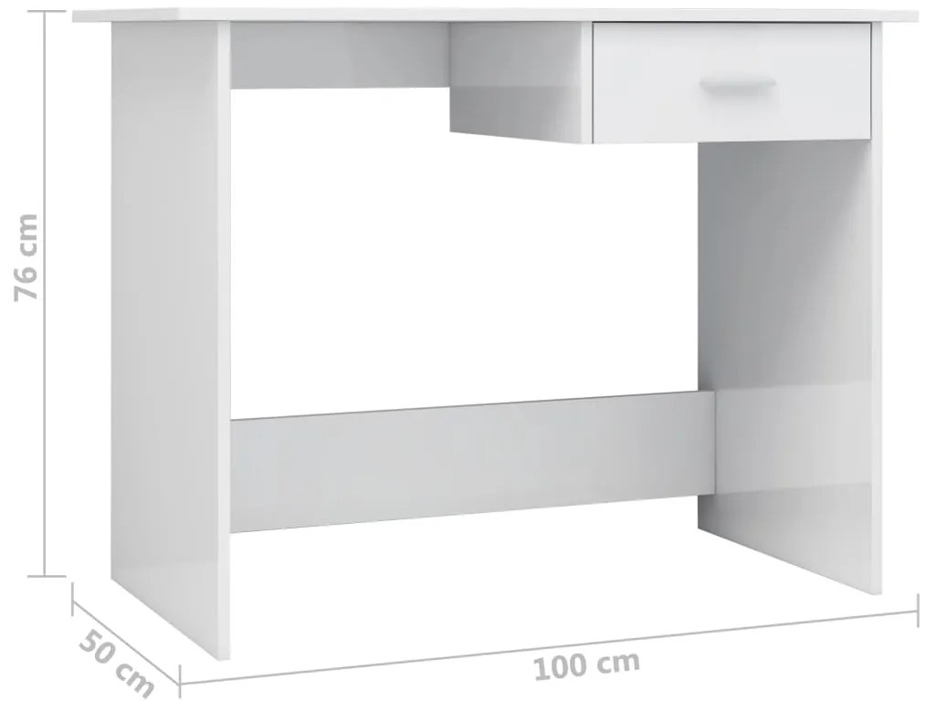 Secretária 100x50x76 cm contraplacado branco brilhante