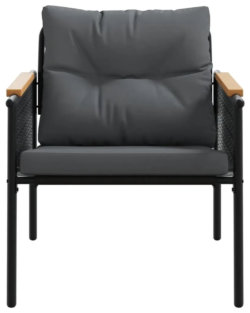 3 pcs conjunto mobiliário de varanda com almofadões aço preto