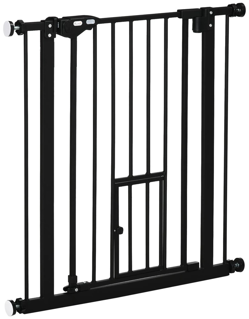 PawHut Barreira de Segurança para Animais de Estimação 74-80cm com Porta com Fechamento Automático e Sistema de Duplo Bloqueio Altura 76,2cm Preto