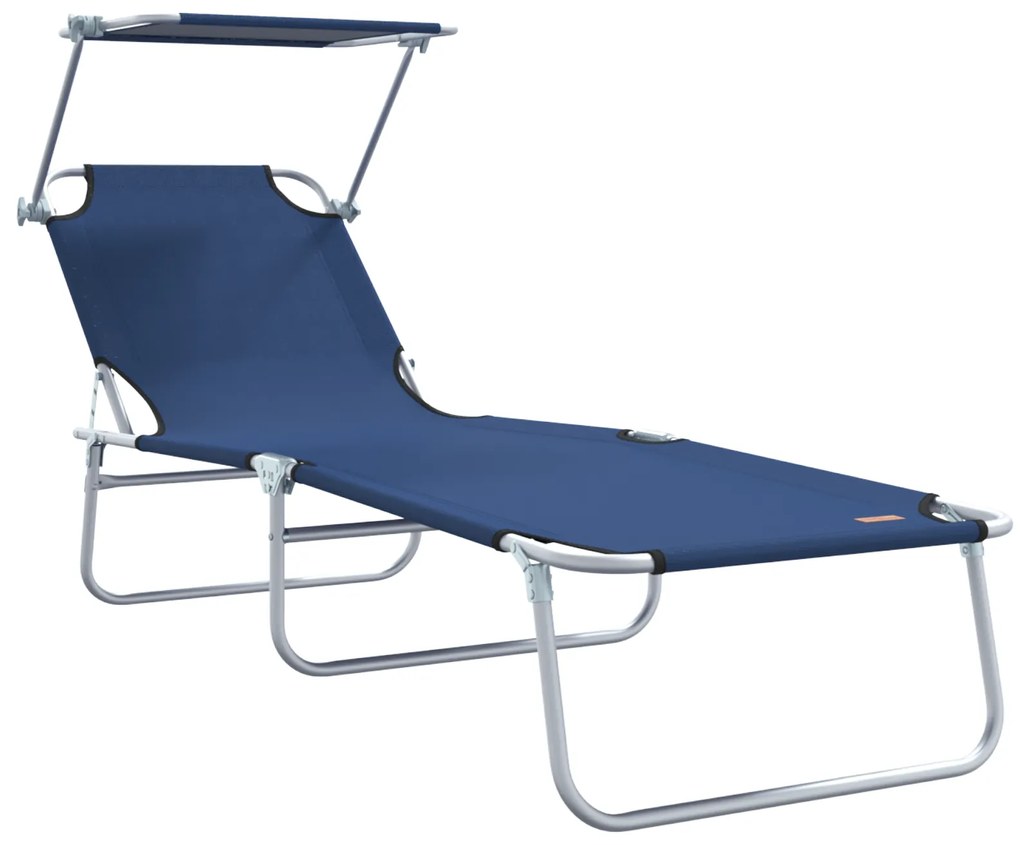 Espreguiçadeiras Dobráveis 2 pcs com Toldo Azul Tecido Oxford 600D