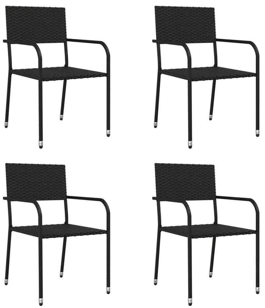 5 pcs conjunto de jantar para jardim vime PE e aço preto
