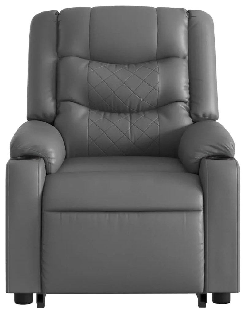 Poltrona massagens reclinável elevatória couro artif. cinzento