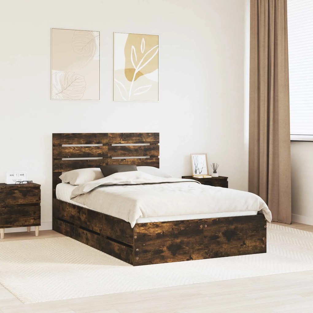 vidaXL Estrutura da Cama com gaveta Carvalho Defumado 120 x 190 cm