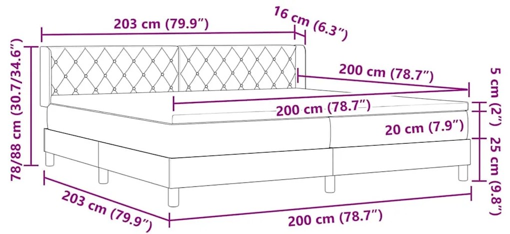 Cama Box Spring com Colchão vidaXL Cinza Claro 200x200 cm Veludo