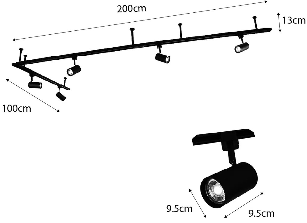 Sistema de iluminação de trilho pendente moderno com 5 focos pretos monofásicos - Iconic Jeana